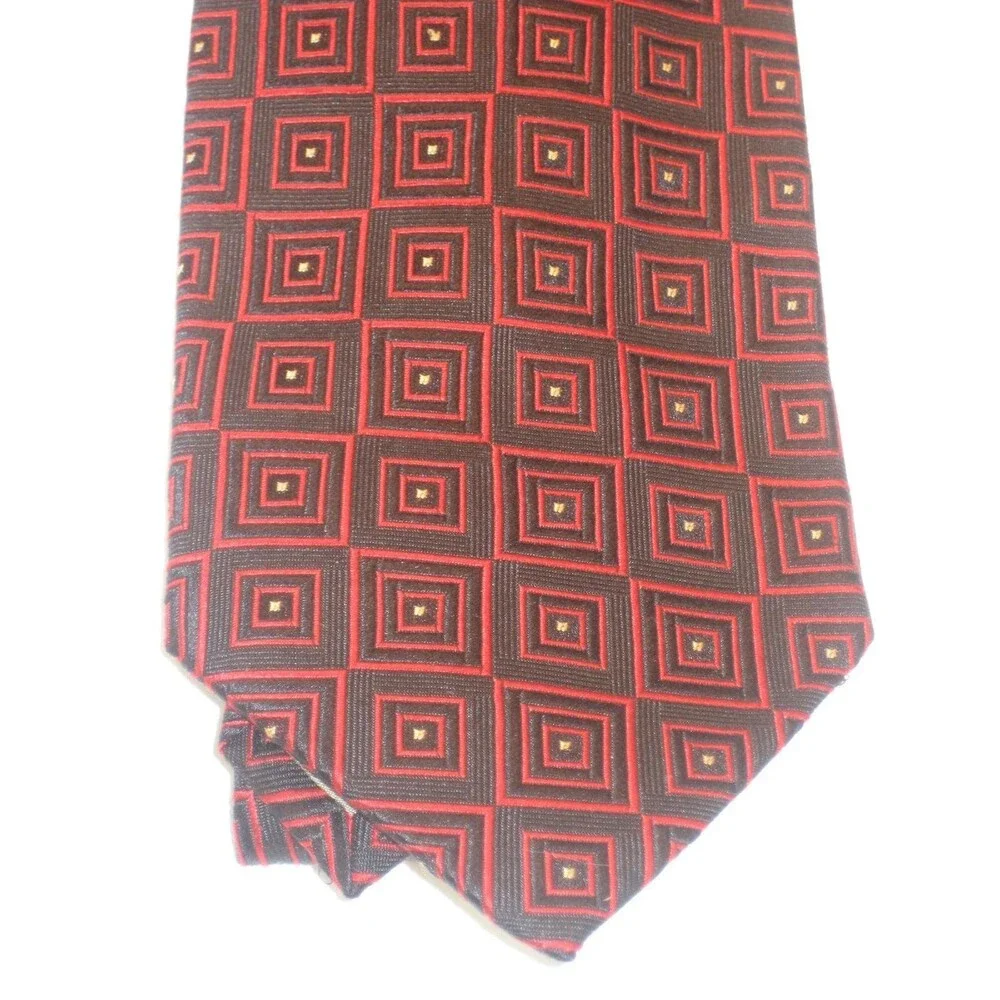 Tesoro Rosso 100% Blue Silk Geometric Design Necktie